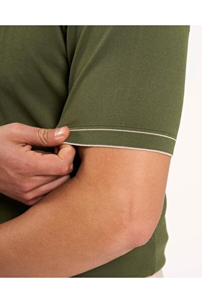 TerziAdemAltun Italian Style S Slim Fit Crew Neck Knitwear T-Shirt Khaki T13759