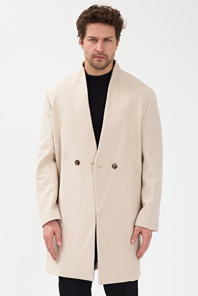 Danger Ανδρικό παλτό διπλό πέτο Kaşe Μπουφάν Εκρού