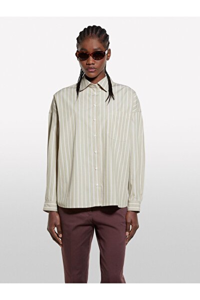 Sisley Women's 100% Cotton Striped Masculine Poplin Shirt 325P5Lkylq08H-Sis903