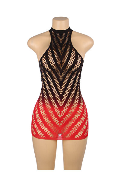 Lingerie and Fashion Style Black And Red Two-Color Gradient Stretchy Fishnet ...