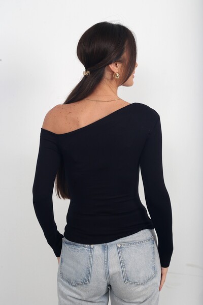 By Saygı Bluză pentru femei, cu gât barcă, cu un singur umăr, cu mânecă lungă