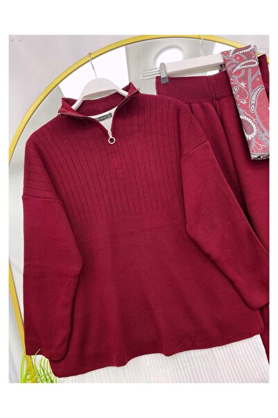YEDİLALE Zipped Stand-Up Collar Casual Knitwear Double Set [Excluding Underwear and Shawl]