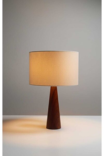 poplinhome Ahşap Ayak Abajur Kumaş Şapka Abajur Masa Lambası Yükseklik 35cm E...