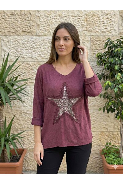 Punta Otantik Nc1778 Italian Star Pattern Pulpayeteked Blouse Cherry