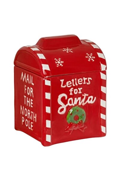 AB HOMES Ceramic Biscuit Container 15x15x21 cm - Santa Mailbox Holiday Decor