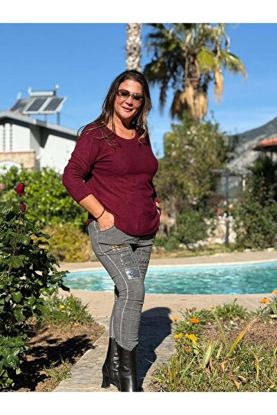 Punta Otantik Nc22325 Simit Yaka Italian Basic Angora Blouse Burgundy