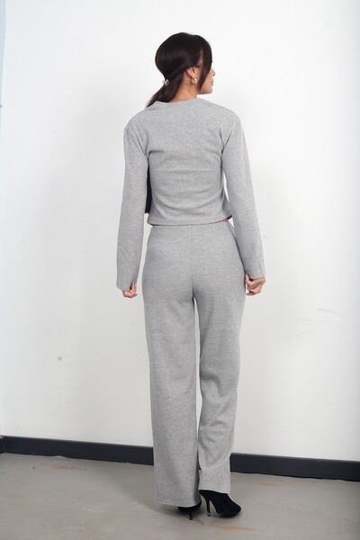 By Saygı Women's Buttoned Front Jacket piped Palazzo Pants Thessaloniki 2-Piece Set