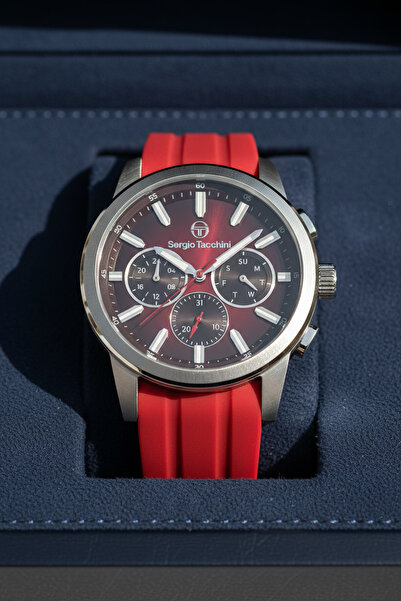Sergio Tacchini ساعة يد رجالية بسوار من السيليكون باللون الأحمر L.ST.1.10419-2