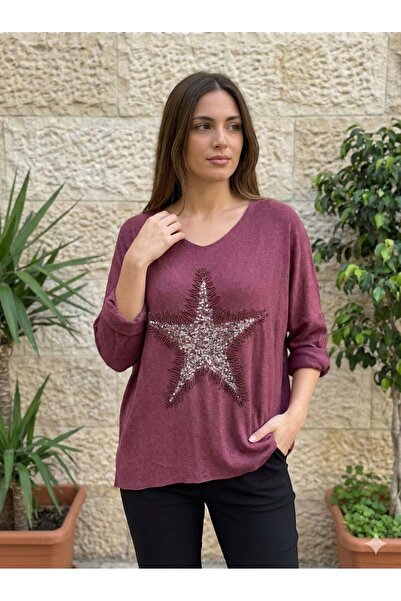Punta Otantik Nc1778 Italian Star Pattern Pulpayeteked Blouse Cherry