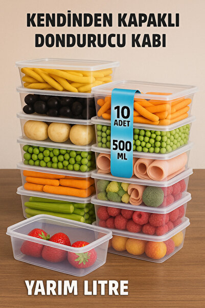 DİYA3 0,5 LT 10 Adet Kendinden Kapaklı Mikrodalga Difriz Derin Dondurucu Buzluk Düzenleyici Saklama Kabı