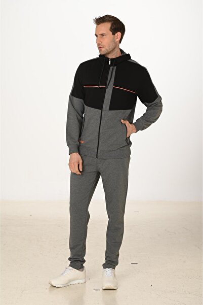 Marco Ferry Men's Cotton Full Zip Hooded Tracksuit Set Anthracite M. 5287-A