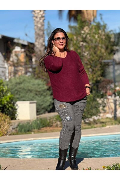 Punta Otantik Nc22325 Simit Yaka Italian Basic Angora Blouse Burgundy