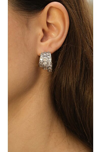 Jerie Silver Triple Appearance Zircon Stone Earrings