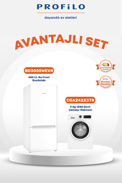 Profilo 2'li Buzdolabı (bd3055wevn) + Çamaşır Makinesi (cga242x3tr) Avantajlı Set