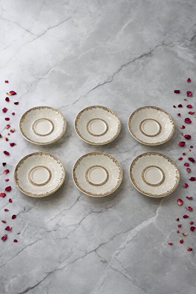 DOWRY STİL Mobel Silk Porcelain Tea Plate 6 Pieces Gold