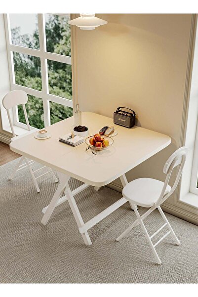 Taimi 3-Piece Folding Dining Set,Table with 2 Chairs Elegant Design, Wooden Table 80x80x74cm White