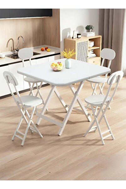 Taimi 5-Piece Folding Dining Set,Table with 4 Chairs Elegant Design, Wooden Table 80x80x74cm White