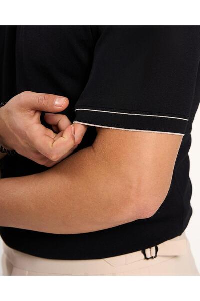 TerziAdemAltun Italian Style S Slim Fit Crew Neck Knitwear T-Shirt Black T13761