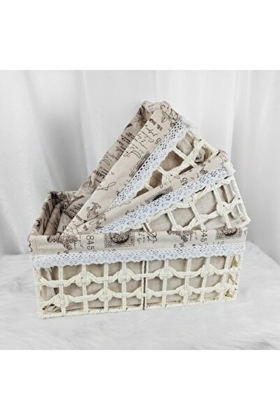 OEM Storage basket K117, paper string + textile material, different sizes, set of 3 pieces