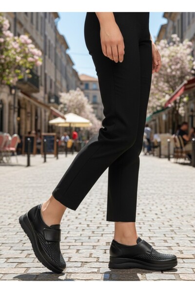 uway Women's Genuine Leather Full Orthopedic Laser Pattern Embroidered Bone Protruding Comfortable Mother Shoes