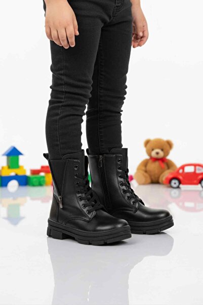 AYAKMOD Black Leather Inside Fleece Non-Slip Sole Girls' Boots G-1001 F Frmr