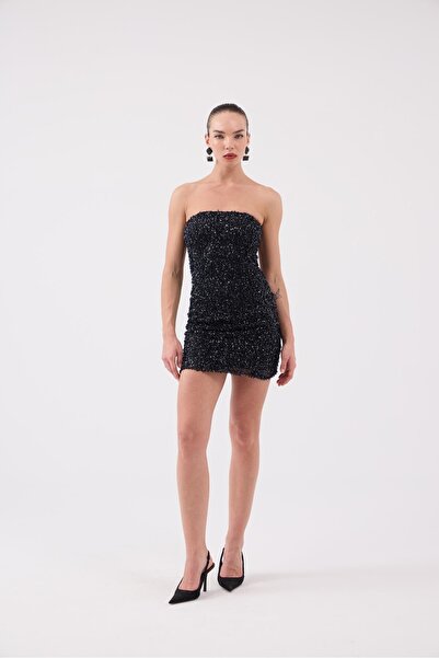 HOLLY LOLLY Sequined Strapless Mini Genesis Dress Black