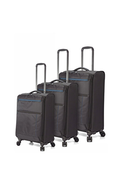 Benzi Extendable trolley set BZ 5826, polyester, 1 cabin and 2 hold luggage, 4 double wheels, black