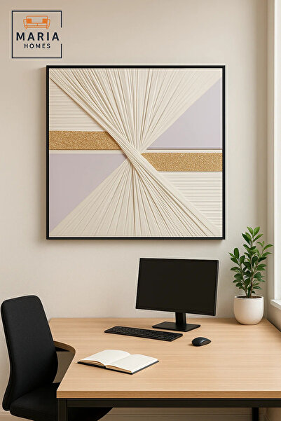 MARIA HOMES White and Gold Square Abstract Wall Art Luxury Textured Modern Decor for Living Room 100*100CM