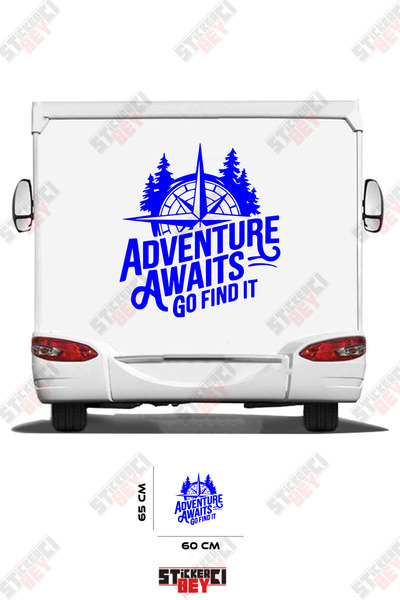 STİCKERCI BEY ملصق مركبة التخييم مع تصميم بوصلة وعبارة 'المغامرة تنتظر، اذهب ...