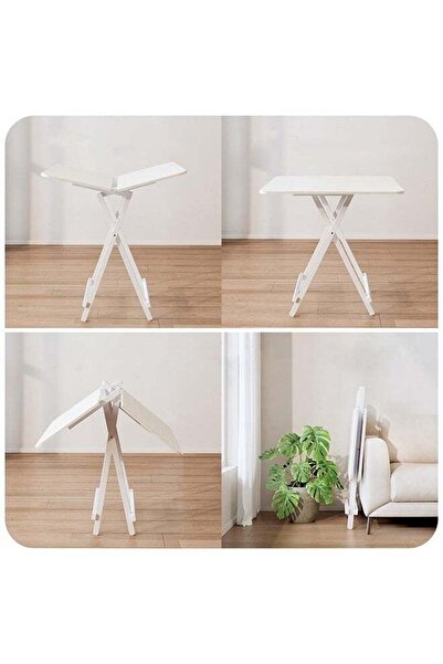 Taimi Folding Dining Table 80x80x74cm with Wooden Top & Metal Legs, Portable Table with a Modern White