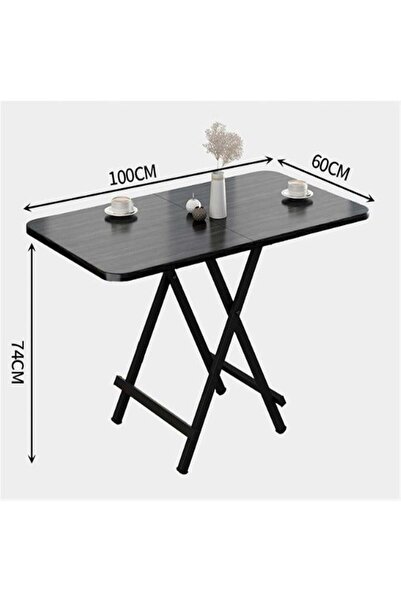 Taimi Folding Dining Table 100x60x74cm with Wooden Top & Metal Legs, Portable Table with a Modern Black