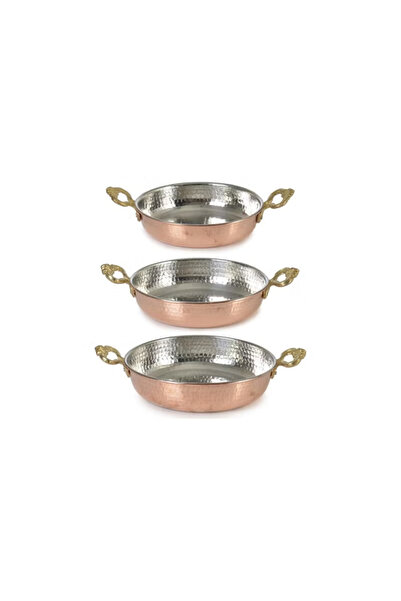 Generic Handmade Ottoman-Style Copper Pan Set – Unique Design, Made in Turkey (Set of 3 Sizes)