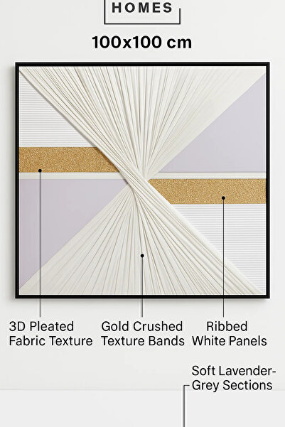 MARIA HOMES White and Gold Square Abstract Wall Art Luxury Textured Modern Decor for Living Room 100*100CM