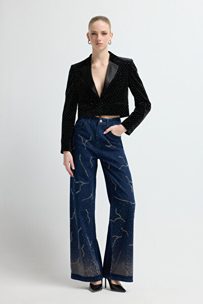 adL Taşlı Bol Paça Denim Pantolon