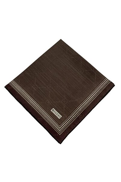 Vakko Cotton Silk Scarf - Monogram with Border - Bitter Brown