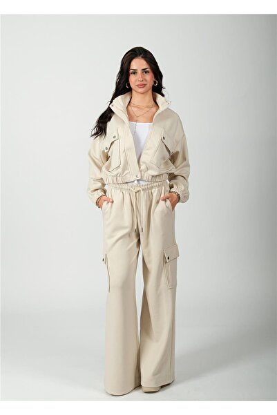 NIXIE COLLECTION Krem Kargo Cepli Eşofman Takım