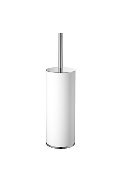 OMG Left Toilet Brush Holder, Cylinder, Floor - Matte White/Chrome