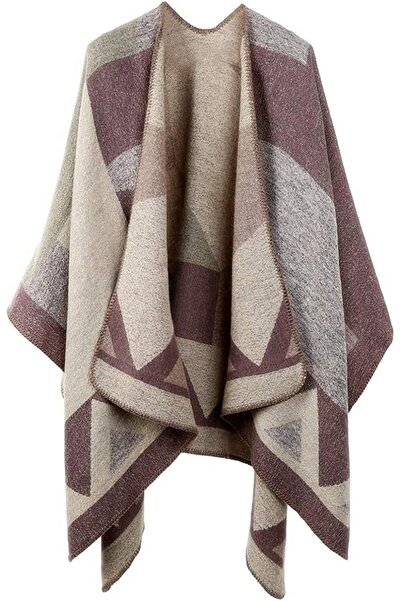EXCEFORE Women's Reversible Oversized Poncho Shawl Wrap - Open Front, Warm