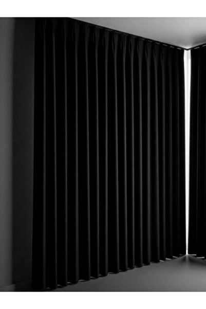 Karesi BYL PLY Siyah-Antrasit Renk Işık Geçirmez Pilesiz Blackout Fon Perde –...