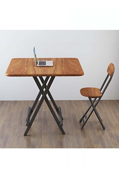 Taimi Folding Dining Table 80x80x74cm with Wooden Top & Metal Legs, Portable Table with a Modern Brown