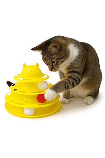 GOLD BE لعبة القط الدوارة ثلاثية الطبقات مقاس 23 سم - تفاعلية وممتعة