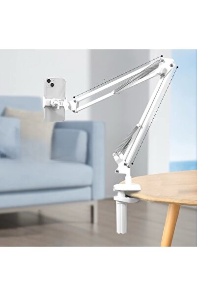 OEM Professional universal metal phone holder, 2-segment mechanical arm, 360° rotation, White