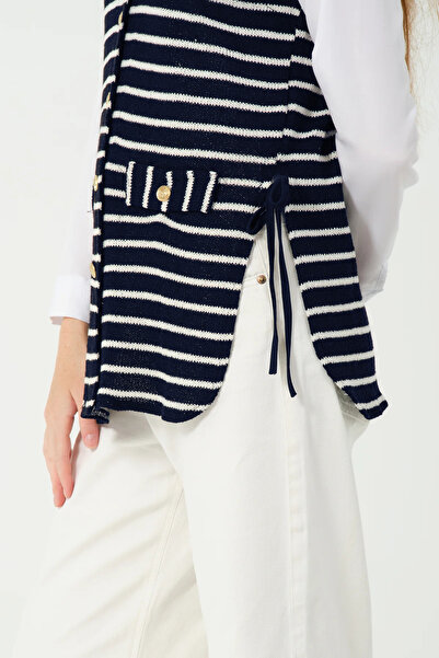 Hatun Atila Hatunatila Striped Knitwear Vest 7707 Navy Blue