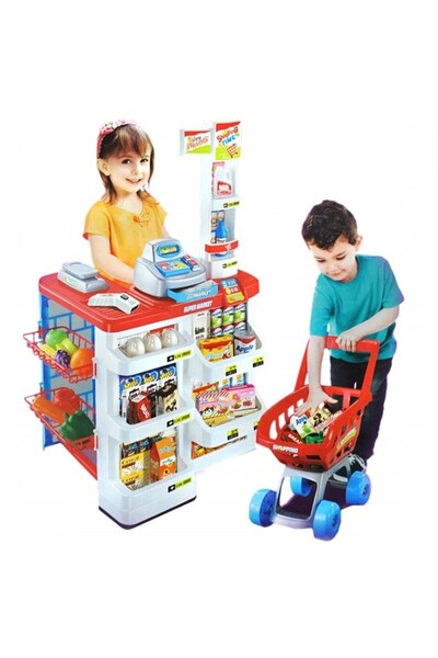 PROCART Supermarket set, 24 accessories, lights, sound effects, shopping cart, cash register, 82x50x44 cm