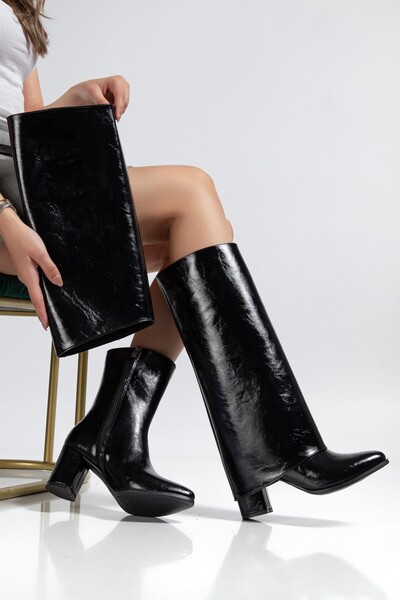 Zerenyus Willian Premium Black Shiny Heeled Non-Removable Boots