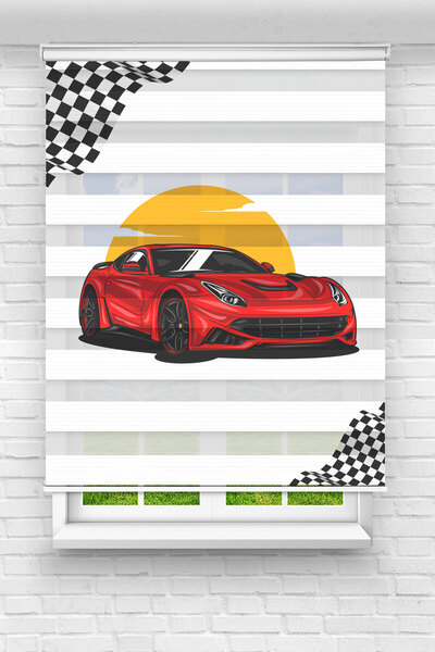 Perdecizade (ENXBOY)KIRMIZI ARABA DİJİTAL BASKILI ZEBRA PERDE-COCUK ODASI-STO...