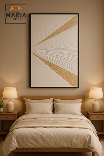 MARIA HOMES White and Gold Textured Abstract Wall Art – Modern Luxury Canvas for Living Room & Office-100*150CM