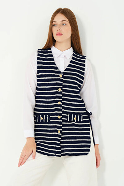 Hatun Atila Hatunatila Striped Knitwear Vest 7707 Navy Blue