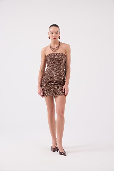HOLLY LOLLY Sequined Strapless Mini Genesis Dress Brown