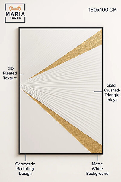 MARIA HOMES White and Gold Textured Abstract Wall Art – Modern Luxury Canvas for Living Room & Office-100*150CM